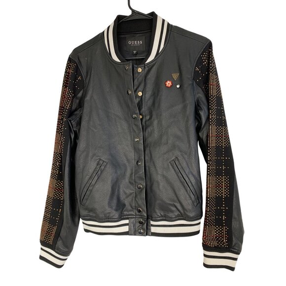 Guess Los Angeles Womens Varsity Jacket M Black With Studded Sleeves RHH10569 - Picture 4 of 12